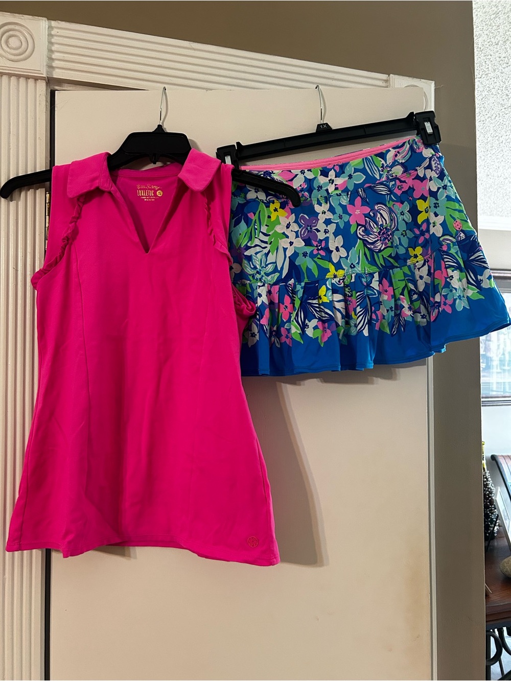 Lilly Pulitzer Luxletic 2pc Pink Floral Tank small & Skirt  XS Set /Golf Tennis